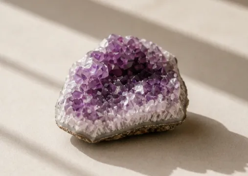 Amethyst geode segment with violet druzy crystals