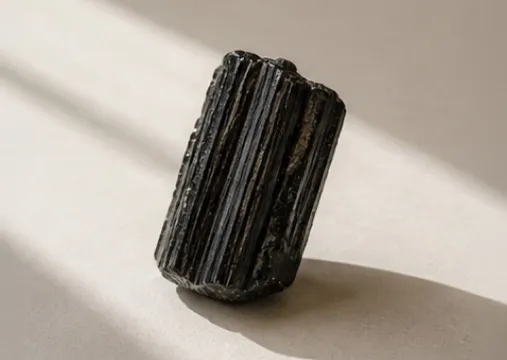 Black tourmaline column with vertical striations