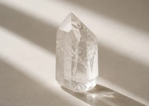 Clear quartz point, transparent and colourless