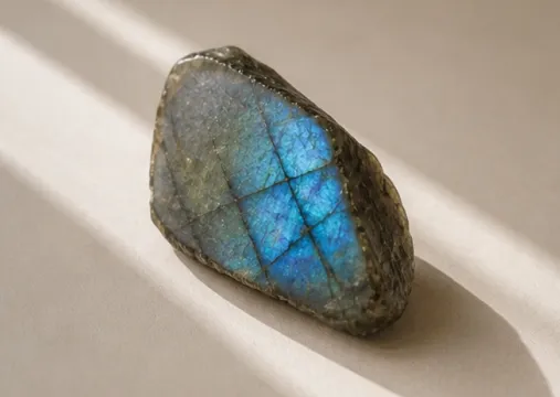 Labradorite showing a blue iridescent flash
