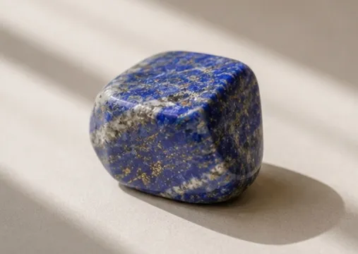Lapis lazuli block in deep blue with gold pyrite flecks